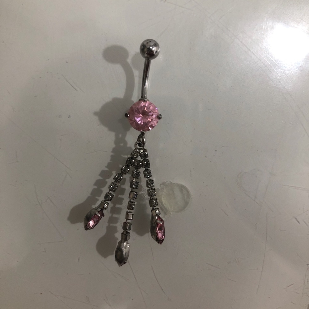 Pink Rhinestone Dangling Belly Button Ring